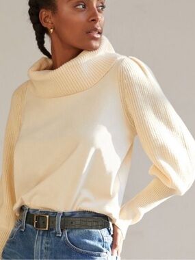 dolan Left Coast Funnel Collar Puff-Sleeve Sweater